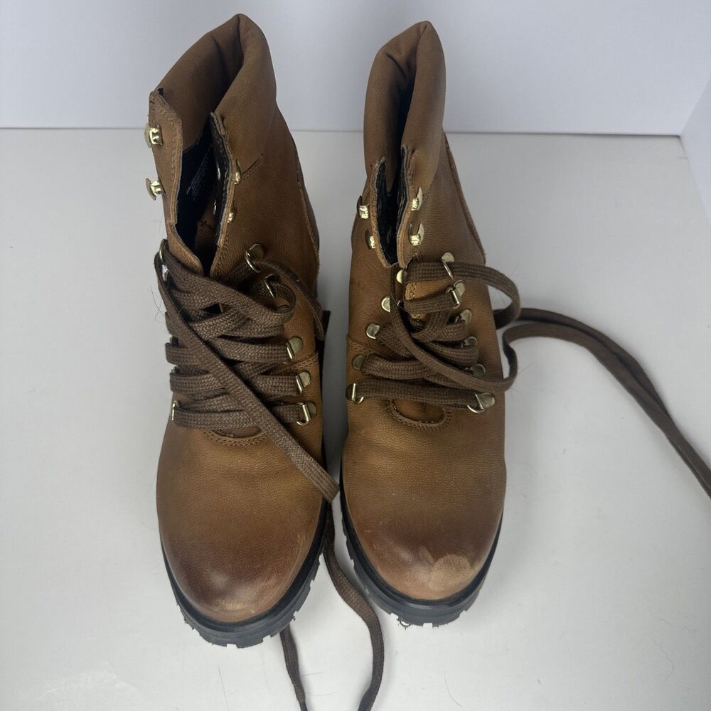 Steve Madden Galway Cognac Leather Lace Front Combat Boots Size 8M